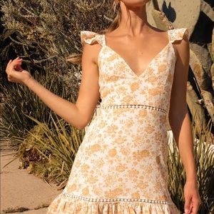 MINKPINK - Kiss the Stars Cotton Orange/White Floral Mini Dress in Golden XS